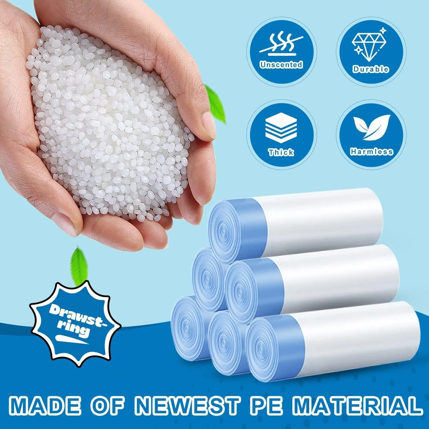 10-13 Gallon Trash Bags Drawstring 1.2 Mil - White Garbage Bags Unscented,37.8 Liter Strong Can Liners for Kitchen Home Office Bathroom,52 Count