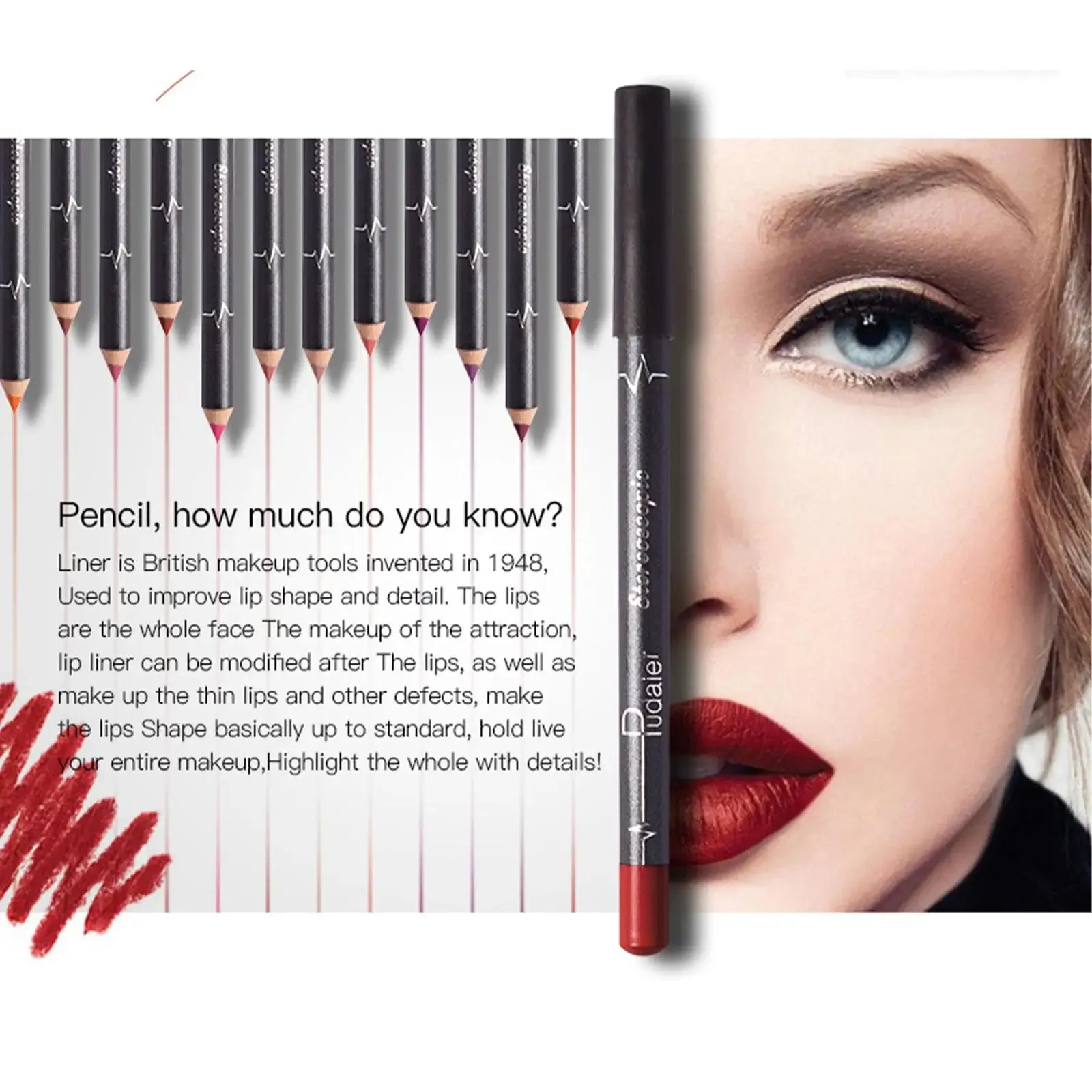 12PCs Matte Natural Wood Lip liner Pen Waterproof Long Lasting Contour Matte Lady Charming Women's Makeup Long Lasting Cosmetic