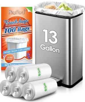 13 Gallon 100 Counts (fit 12-15 Gal) Strong Tall Kitchen Trash Bags Garbage Bags by RayPard, fit 50 Liter Waste Basket, Clear Trash Bags Can Liners for Home Office Bathroom Bedroom