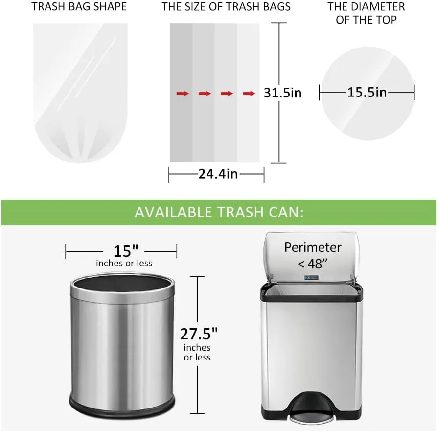13 Gallon 100 Counts (fit 12-15 Gal) Strong Tall Kitchen Trash Bags Garbage Bags by RayPard, fit 50 Liter Waste Basket, Clear Trash Bags Can Liners for Home Office Bathroom Bedroom