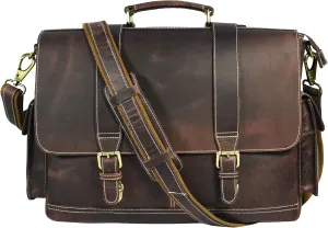 17 Inch Leather Briefcase Bag For Laptop Office Brown (Walnut)