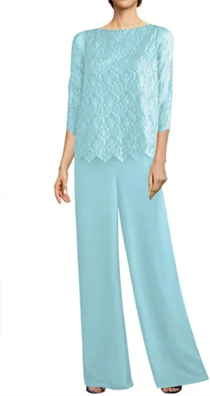 2 Piece Mother of The Bride Dresses Pant Suits Lace Evening Formal Dress Chiffon Wedding Guest Groom Dress Women's