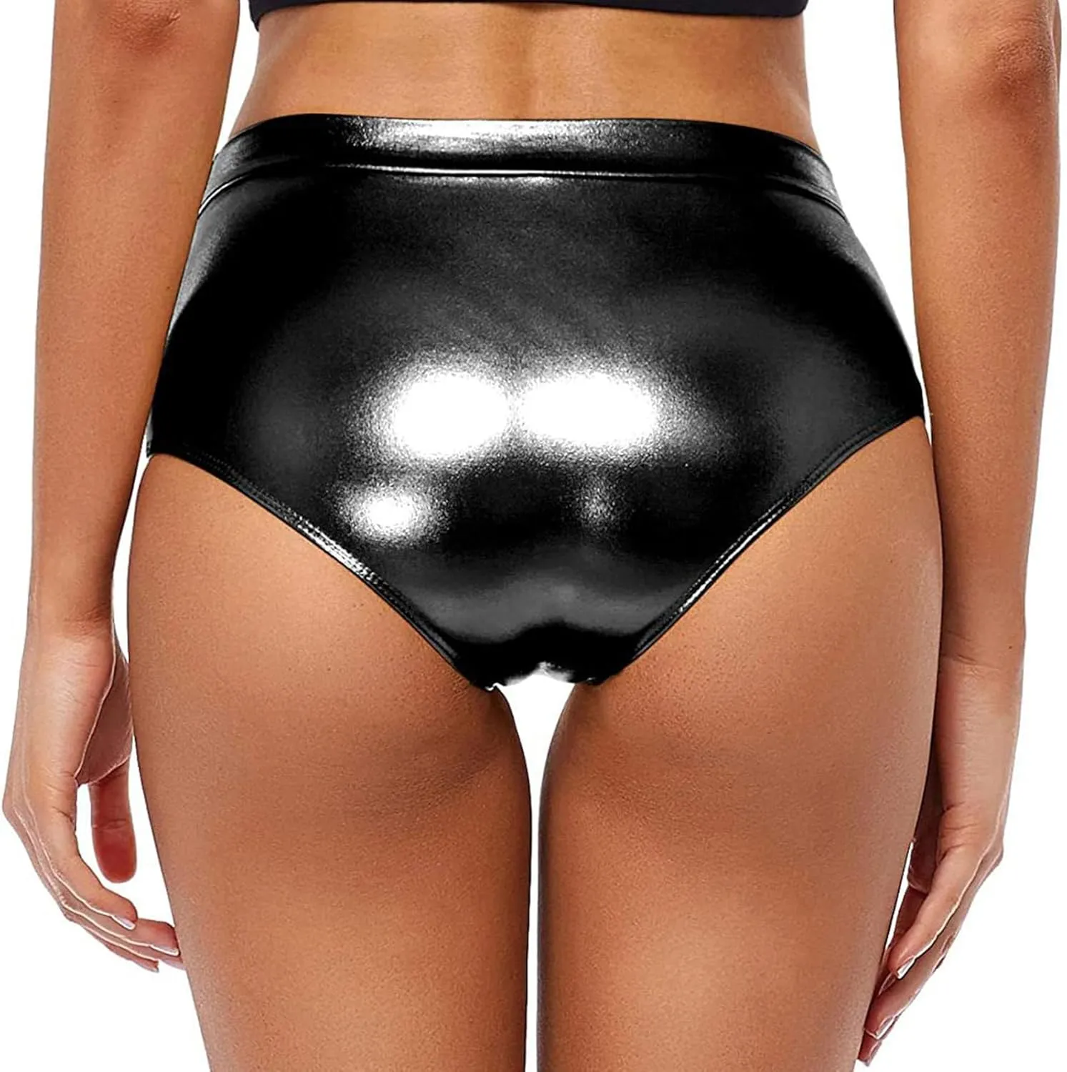 2024 Women's Metallic Faux Leather Shorts Elastic High Waist Shorts Shiny Sexy Rave Short Hot Pants for Party Clubwear