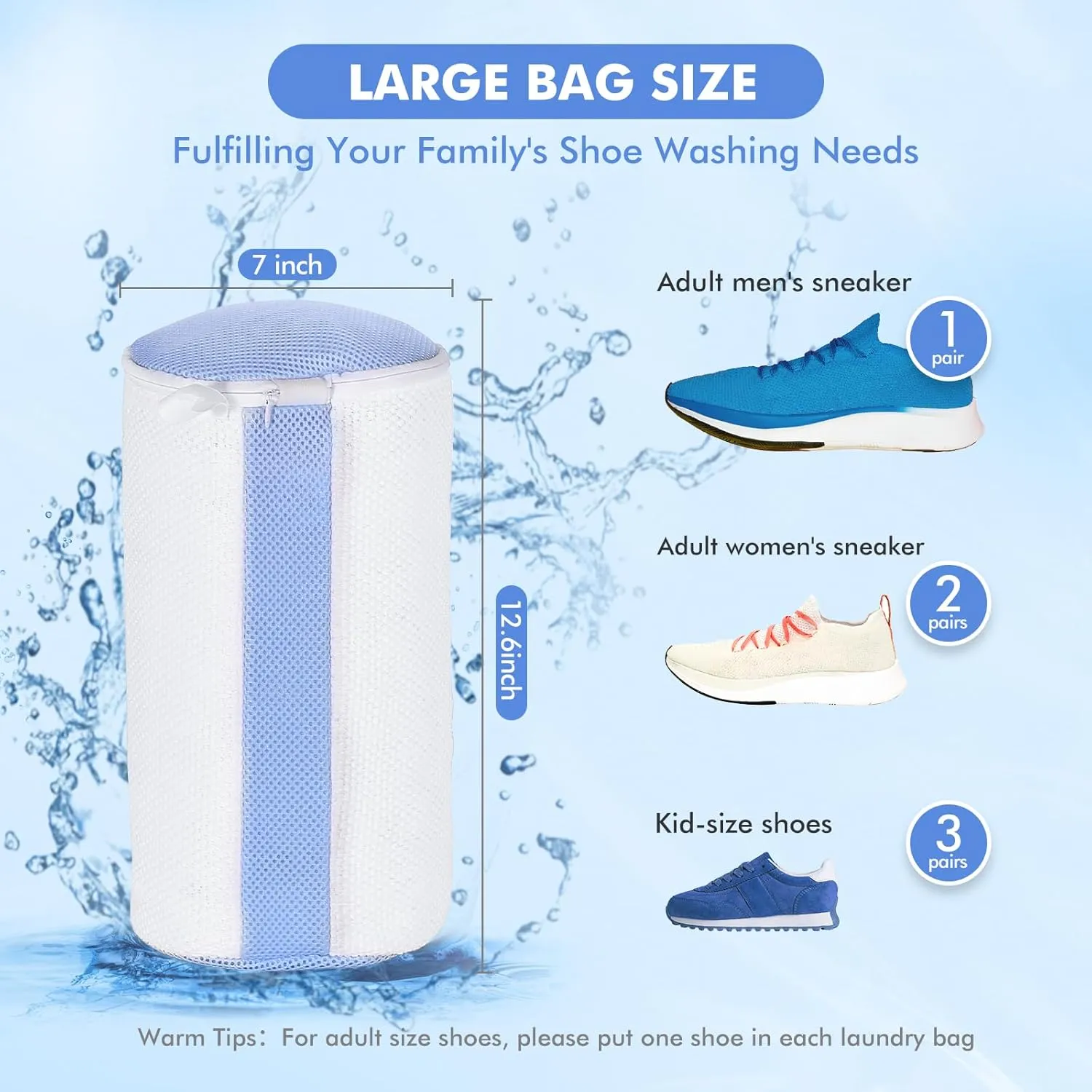 2Pcs Shoe Washing Machine Bags, Laundry Shoe Bag for Washer & Dryer, Reusable Shoe Cleaning Bag Fluffy Fiber Inside, Sneaker Tennis Laundry Bags for All Shoes, Large Size, 7 x 13 Inches