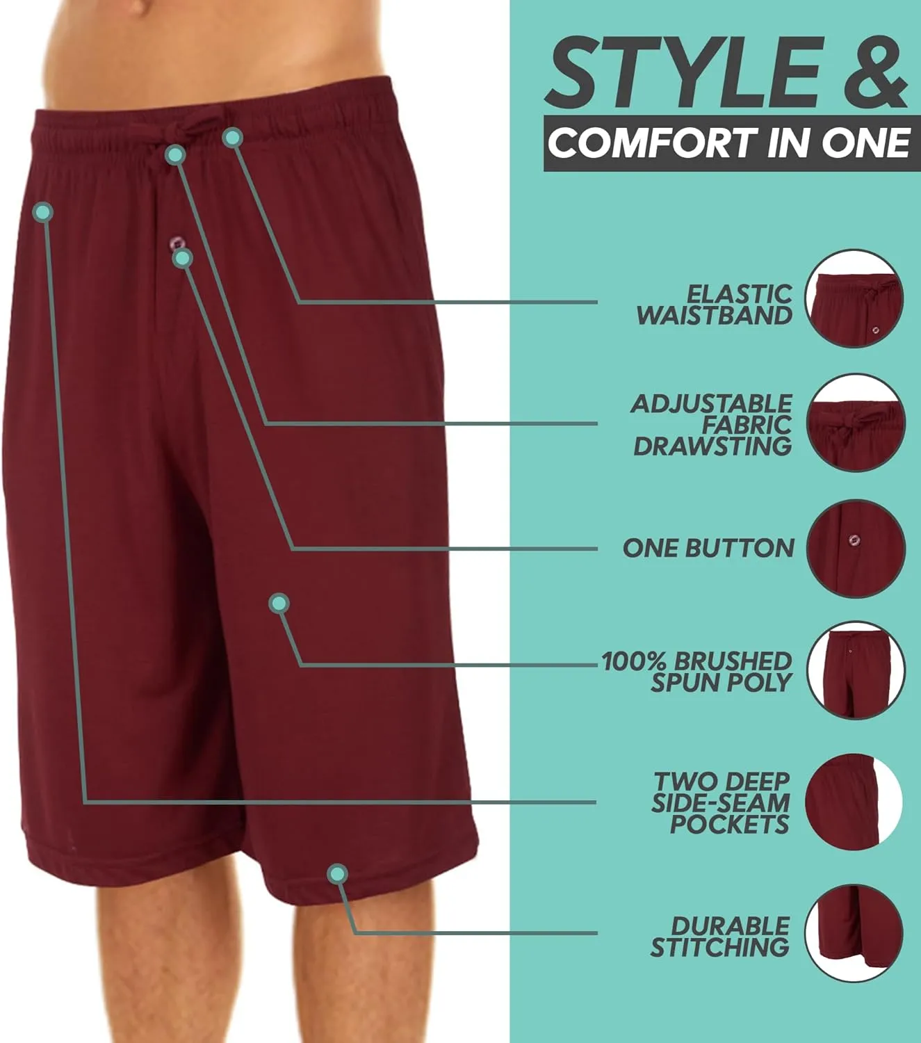 3 Pack Mens Jersey Shorts with Pockets and Drawstring  Soft Men's Lounge Shorts for The House, Sleep PJ, Pajamas  Up to 3XL