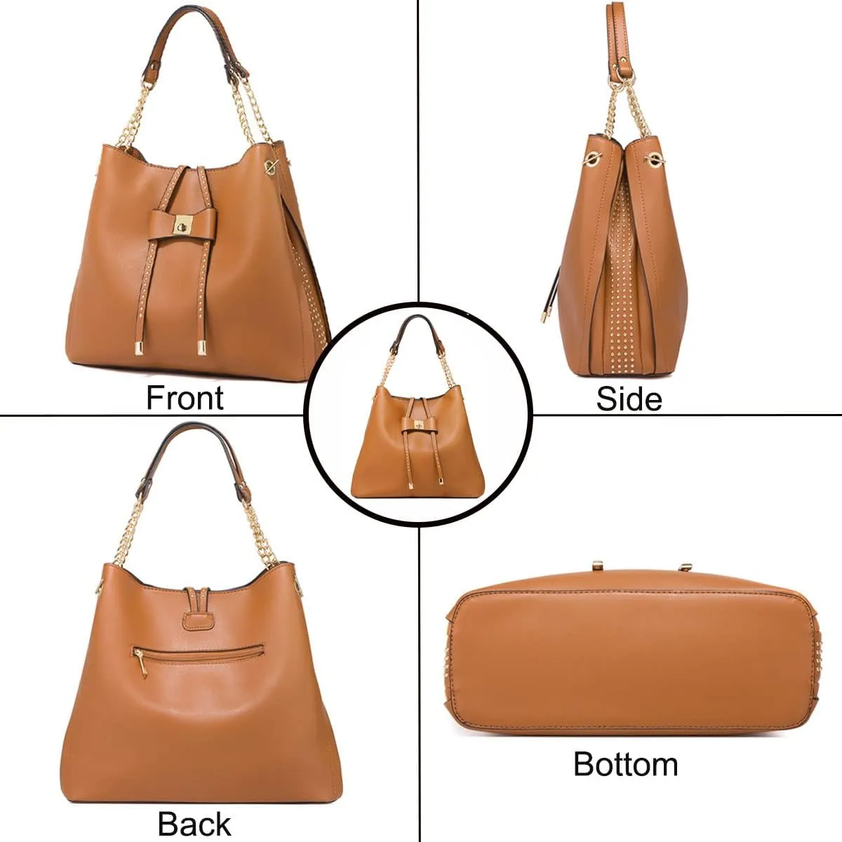 3-PC Tote Bags Faux Leather Purses and Handbags for Women Top-handle Bags Bowknot Shoulder Satchel Hobo Bags