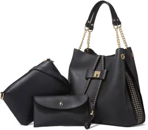 3-PC Tote Bags Faux Leather Purses and Handbags for Women Top-handle Bags Bowknot Shoulder Satchel Hobo Bags