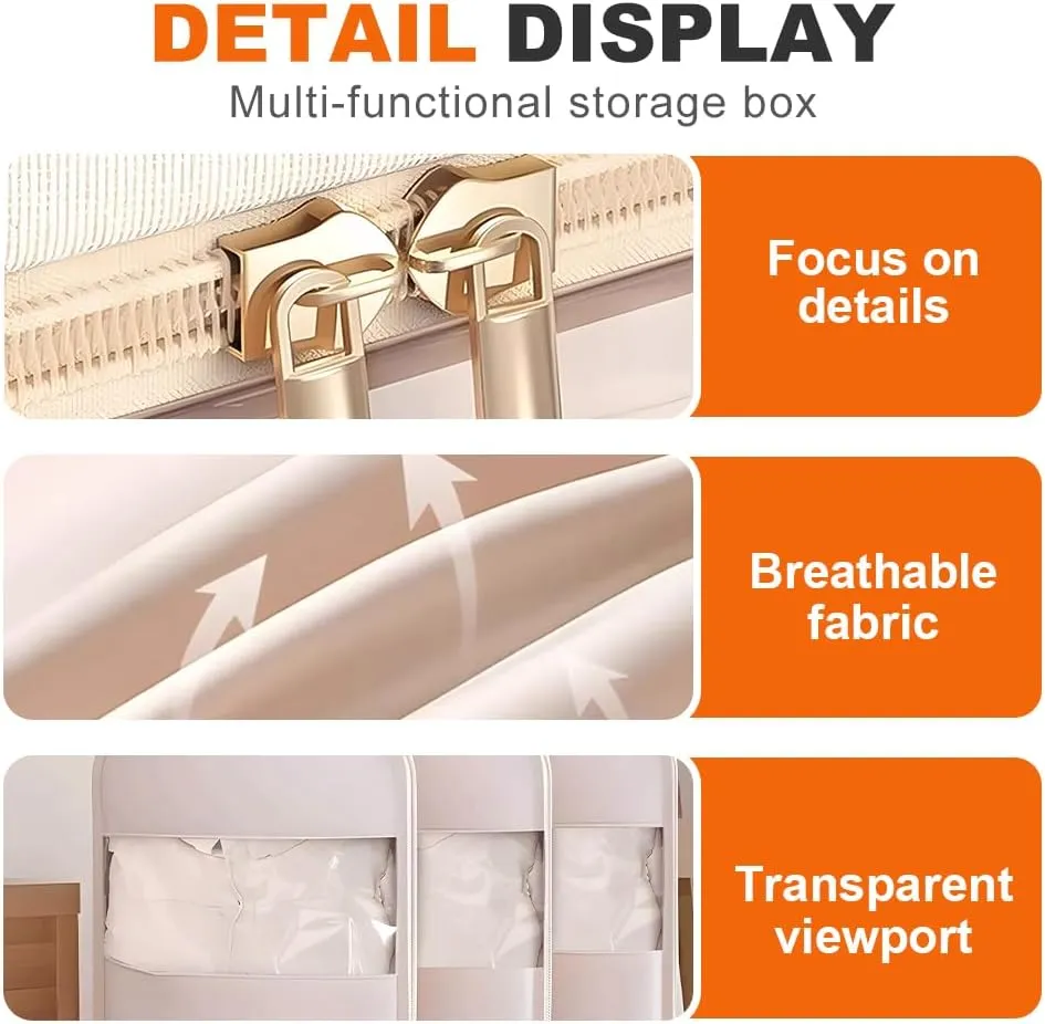 3 PCS Space Saving Hanging Garment Bag with Self Compression Zipper, Garment Bags for Hanging Clothes, Space Saver Dust Cover Clothes Storage Bags for Down Coat (Beige, Small Medium Large)