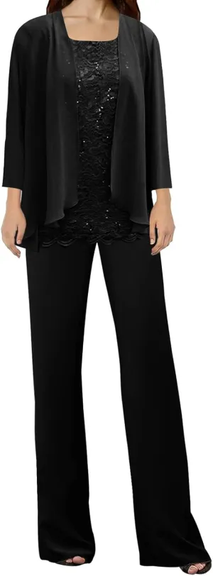 3 Pieces Mother of The Bride Dress Pant Suits Lace Evening Formal Dress for Wedding Guest Groom Women's