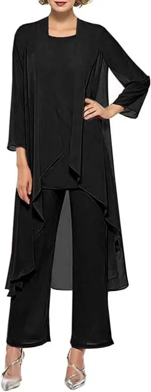 3 Pieces Pantsuits for Women Dressy Outfit Set Long Sleeve Mother of The Bride Dresses with Chiffon Jacket