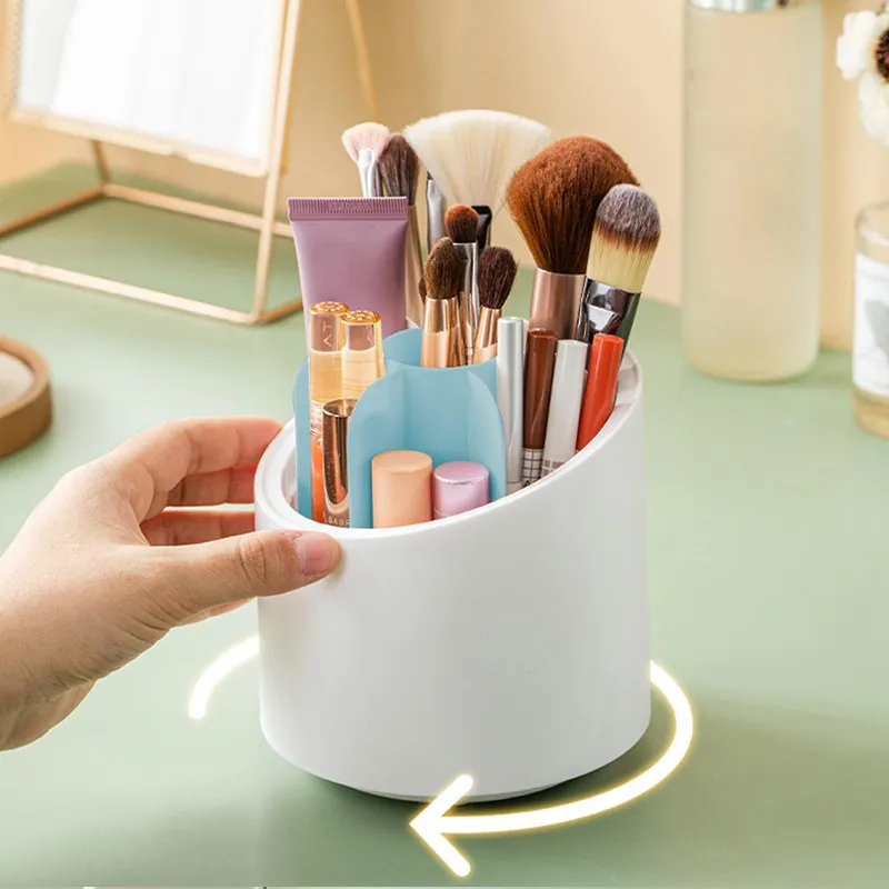 360° Rotary Cosmetic Brush Storage Bucket-Ra-10 Blue