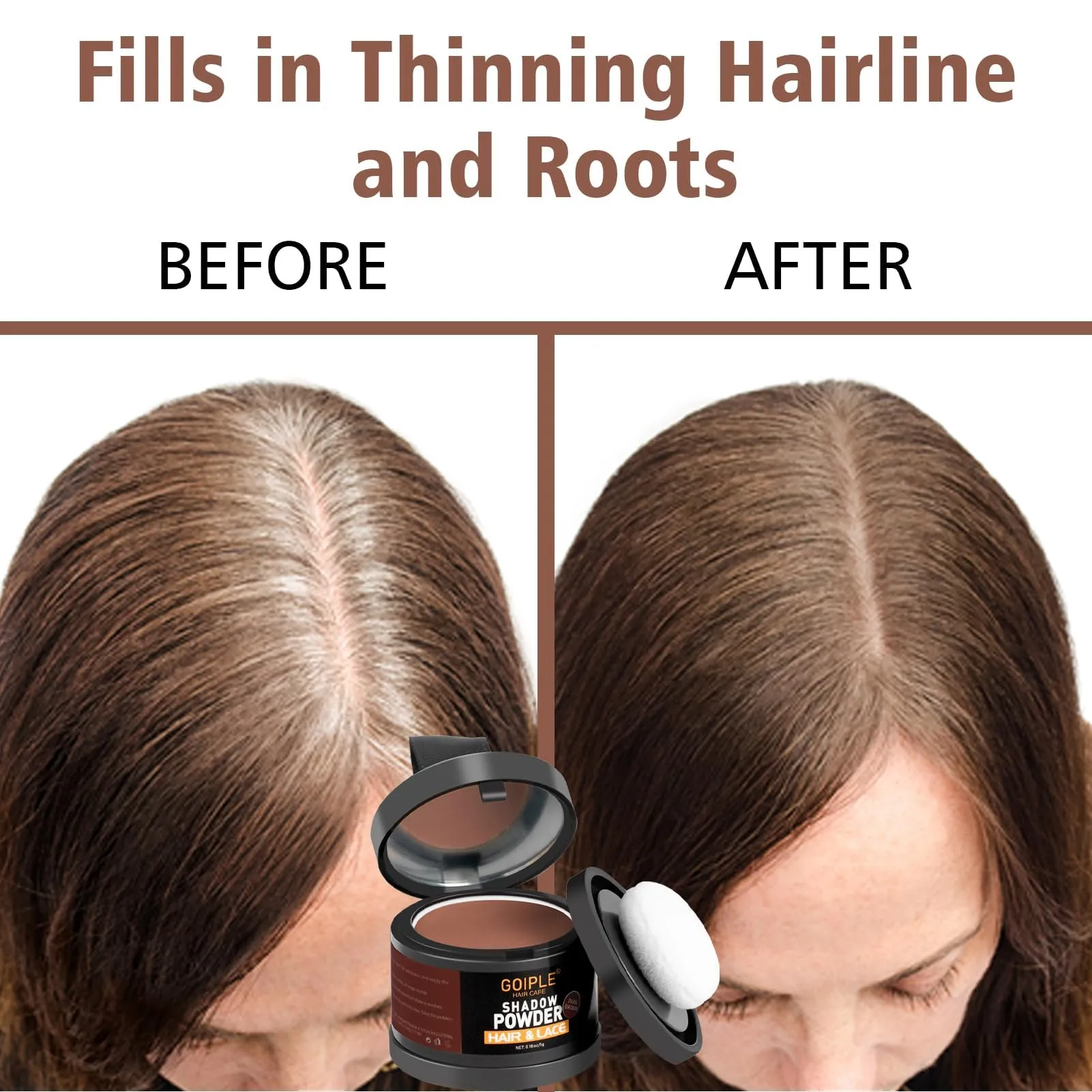 3Pcs Root Cover Up Powder Hairline Powder for Women Root Touch Up Powder for Bald Spots, Eyebrows, Beard Line, Light-Blonde Hair Fibers for Thinning Hair Shadow Powder (Dark Brown)