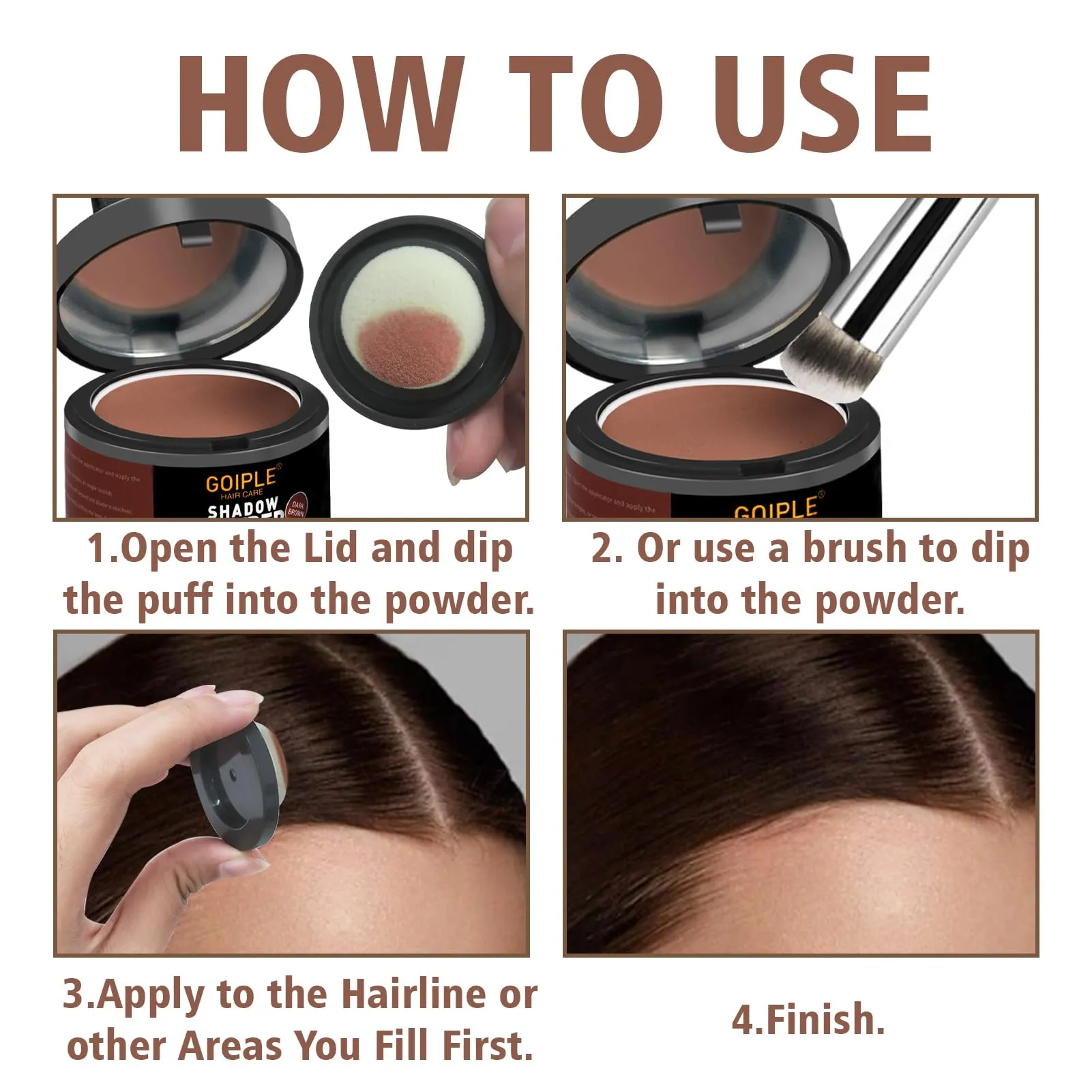 3Pcs Root Cover Up Powder Hairline Powder for Women Root Touch Up Powder for Bald Spots, Eyebrows, Beard Line, Light-Blonde Hair Fibers for Thinning Hair Shadow Powder (Dark Brown)