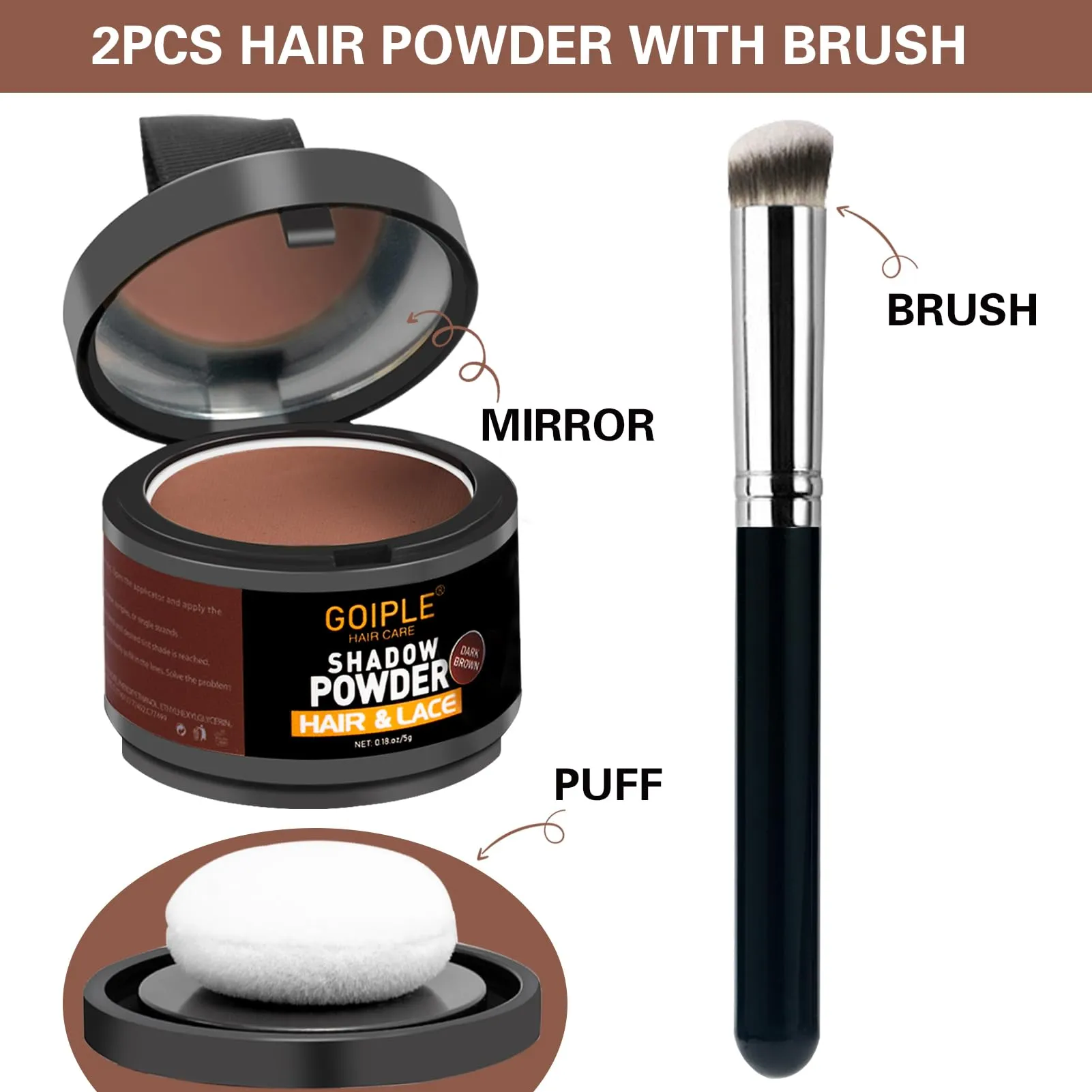 3Pcs Root Cover Up Powder Hairline Powder for Women Root Touch Up Powder for Bald Spots, Eyebrows, Beard Line, Light-Blonde Hair Fibers for Thinning Hair Shadow Powder (Dark Brown)
