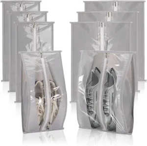 8 Pcs Shoe Bags for Travel, 4 Large   4 X-Large, Waterproof & Dustproof, Clear Window, Sturdy Zipper, Grey