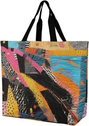 A Colorful Quilt Tote Bag for Women Reusable Eco-friendly Shopping Bags Large Capacity Shoulder Bag