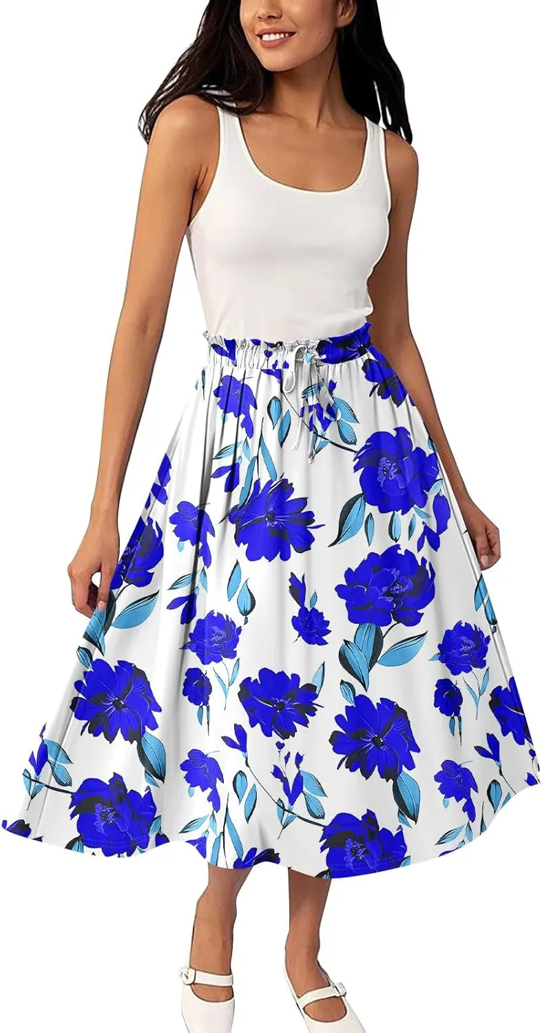 ADHOWBEW Maxi Skirts for Women Cute Casual Flowy Trendy Midi Length Ruffle High Waisted A Line Plus Size Beach Spring Skirts
