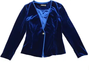 Allegra K Blazaer for Women's Long Sleeve Office Collarless 1 Button Velvet Blazer