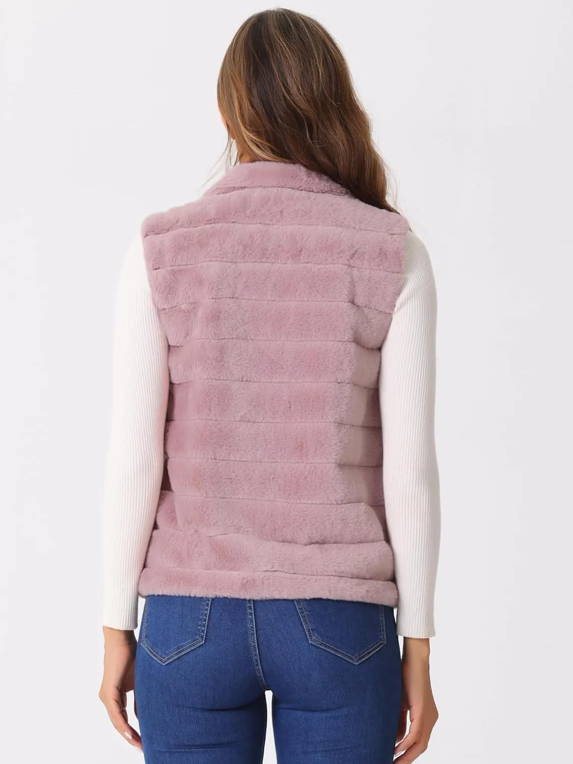 Allegra K Faux Fur Vest for Women's Zip-Up Sleeveless Fur Jacket