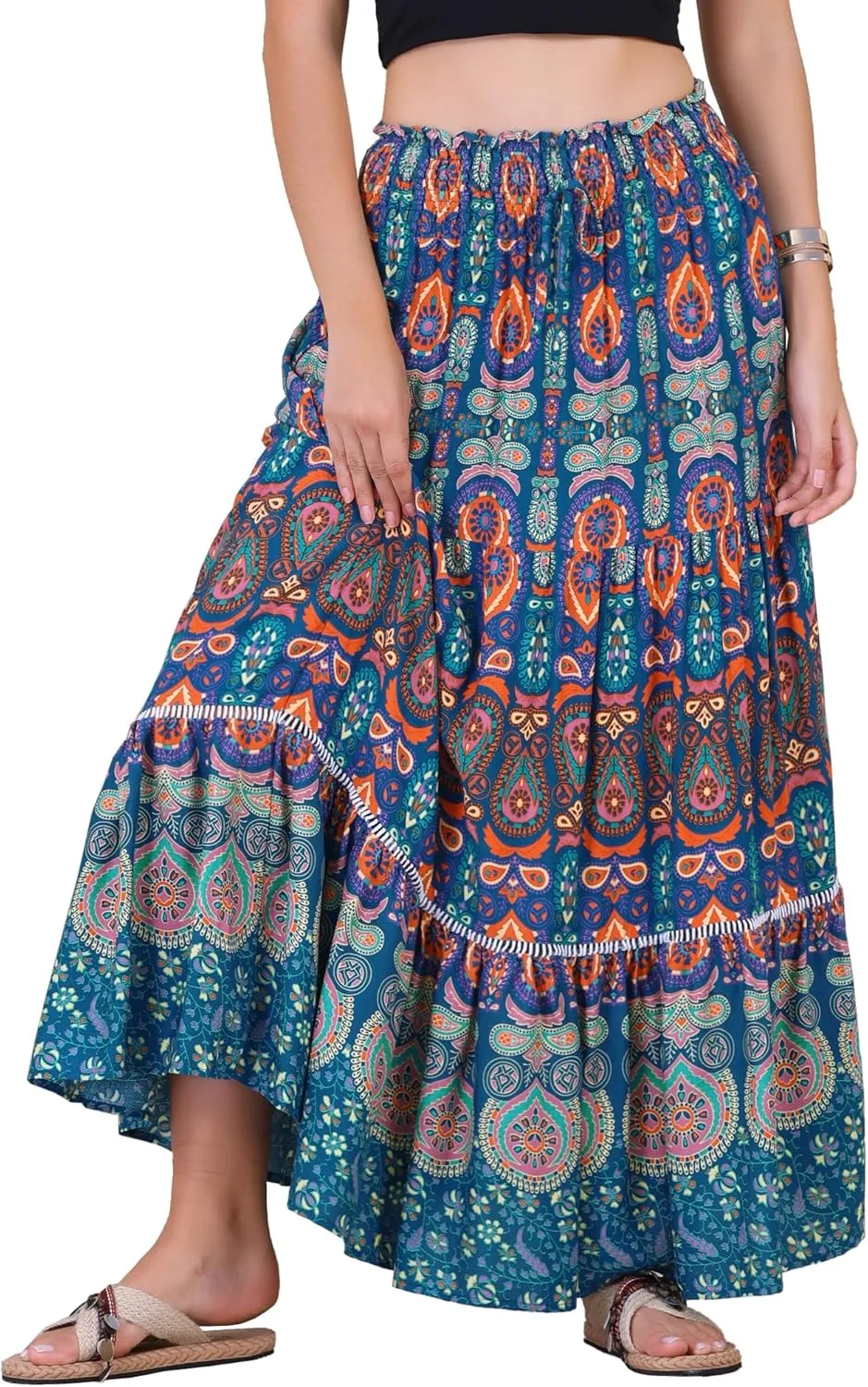 Allegra K Women's Boho Floral Maxi Skirts Smocked High Waist A-Line Long Skirt