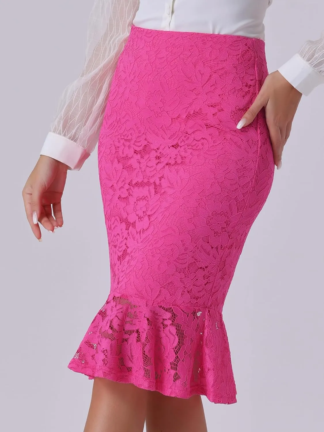 Allegra K Women's Lace Skirts Elegant Casual Work Office Skirt Knee Length Bodycon Fishtail Lace Pencil Skirt