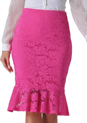 Allegra K Women's Lace Skirts Elegant Casual Work Office Skirt Knee Length Bodycon Fishtail Lace Pencil Skirt
