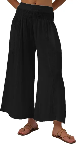 Amazhiyu Women's Cotton Gauze Wide Leg High-Waist Casual Palazzo Summer Pants