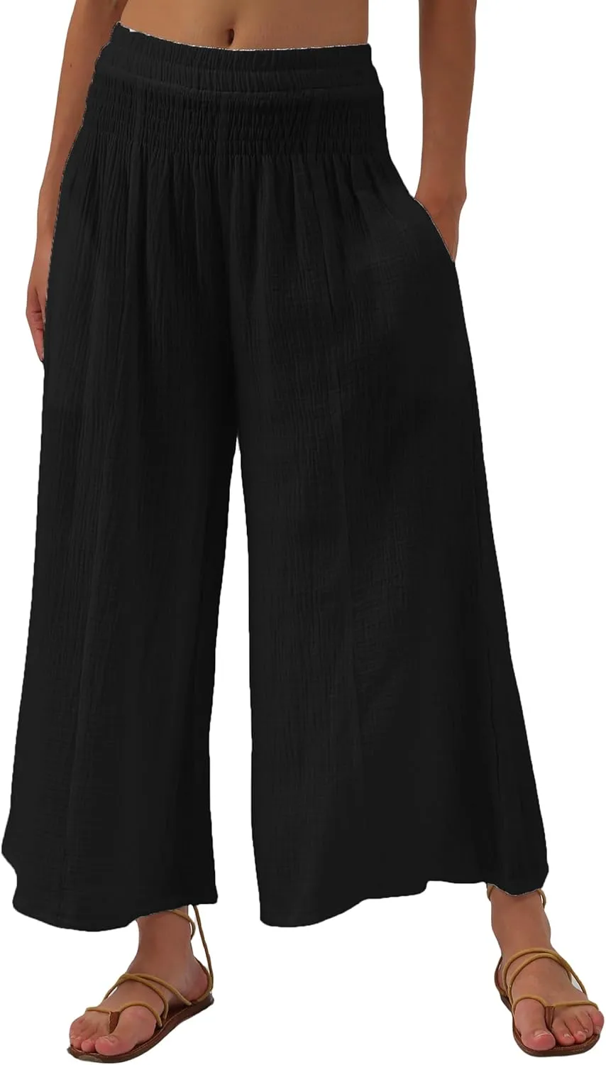 Amazhiyu Women's Cotton Gauze Wide Leg High-Waist Casual Palazzo Summer Pants