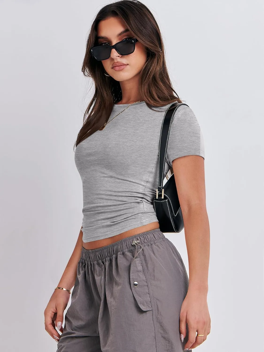 ANRABESS Womens Short Sleeve Summer T Shirts Crew Neck Slim Fit Basic Tees 2025 Crop Tops Y2k Clothes Outfits