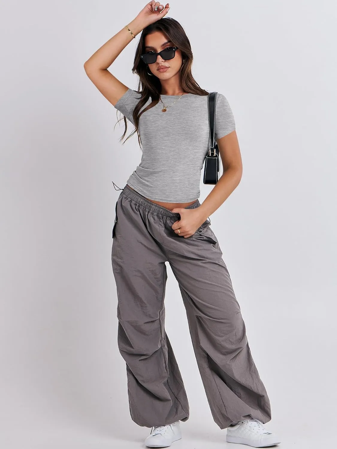 ANRABESS Womens Short Sleeve Summer T Shirts Crew Neck Slim Fit Basic Tees 2025 Crop Tops Y2k Clothes Outfits