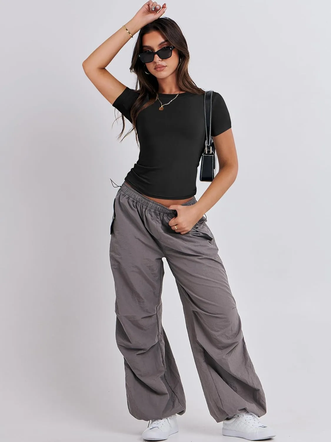 ANRABESS Womens Short Sleeve Summer T Shirts Crew Neck Slim Fit Basic Tees 2025 Crop Tops Y2k Clothes Outfits