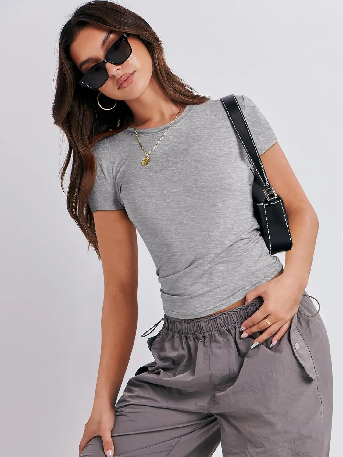 ANRABESS Womens Short Sleeve Summer T Shirts Crew Neck Slim Fit Basic Tees 2025 Crop Tops Y2k Clothes Outfits