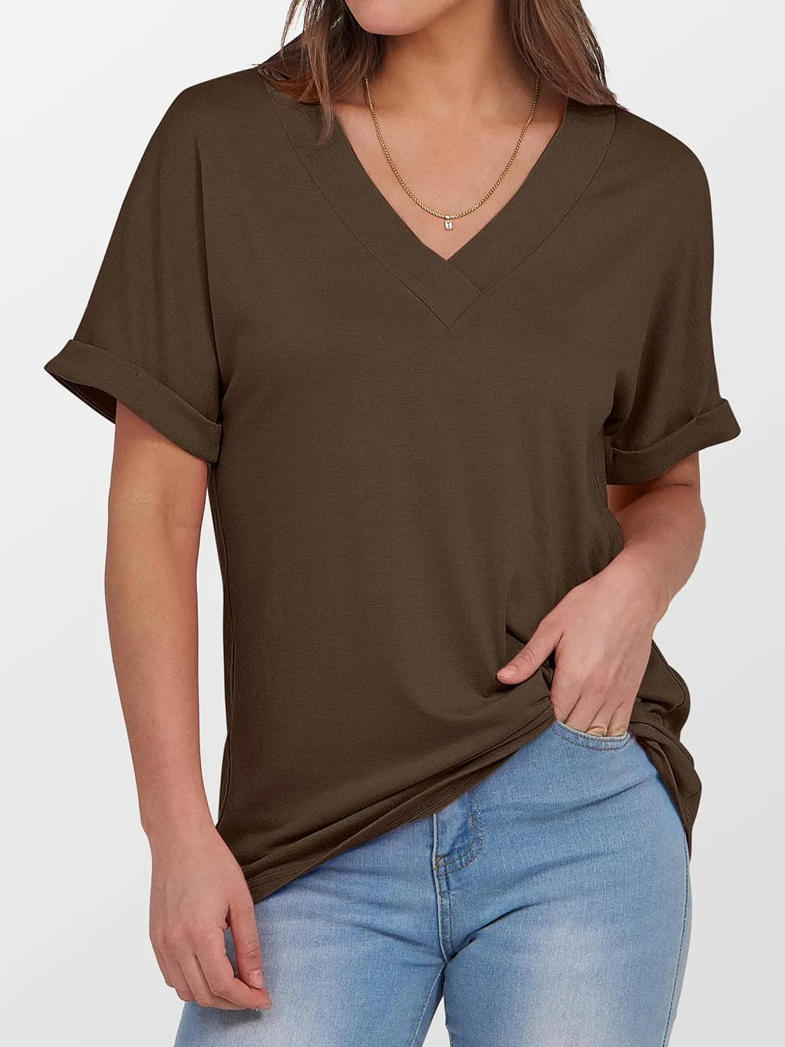 ANRABESS Womens T Shirts Short Sleeve V Neck Shirts Summer Loose Fit Dressy Tops Business Casual Blouses 2025 Basic Tees