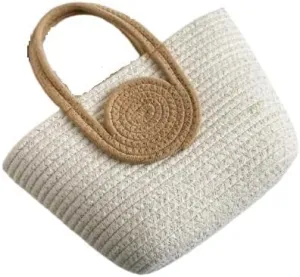 AOU Boho Handmade Jute Tote Bag for Women | Large Straw Beach Bag with Bamboo Handles | Summer Bucket Bag for Vacation, Cruise, Travel, Pool, Daily Use Black
