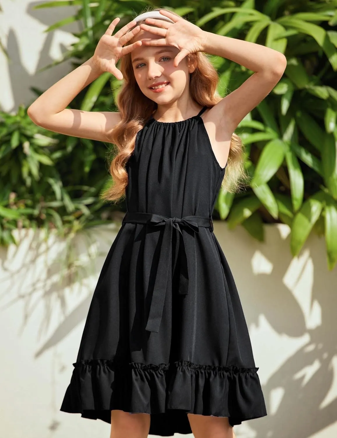 Arshiner Girls Summer Dress Halter Neck Sundress A-Line Swing Party Dresses