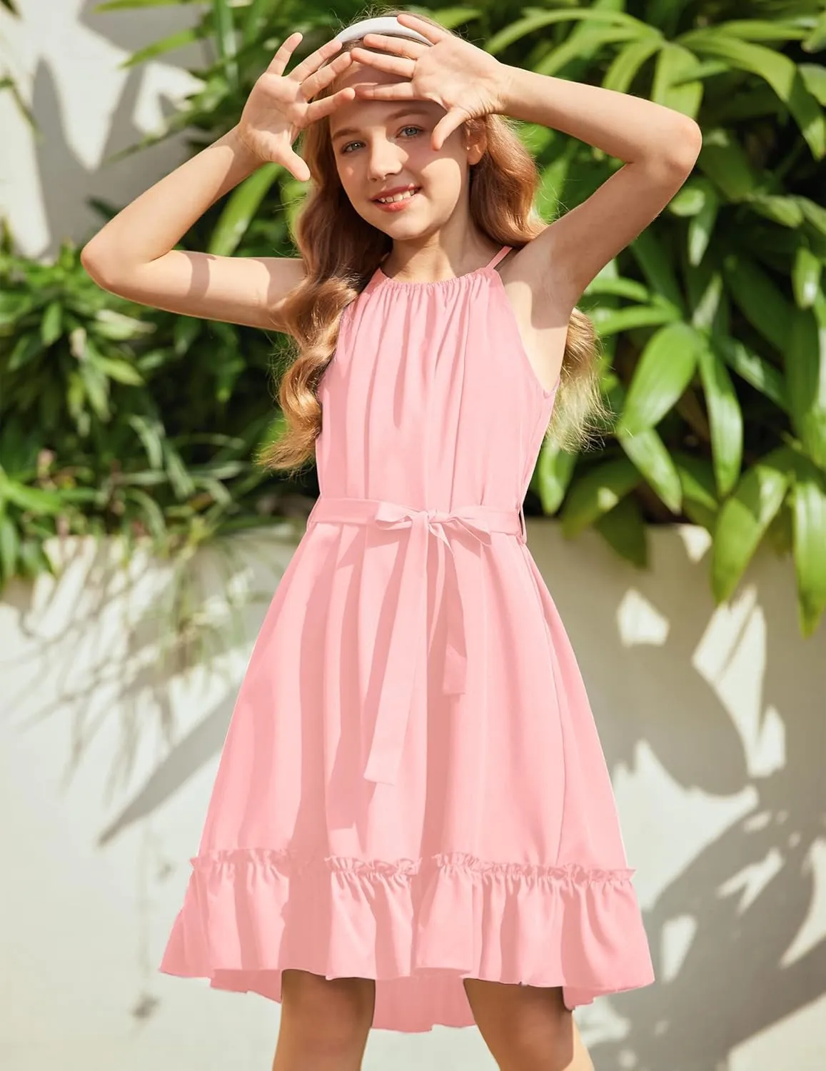 Arshiner Girls Summer Dress Halter Neck Sundress A-Line Swing Party Dresses