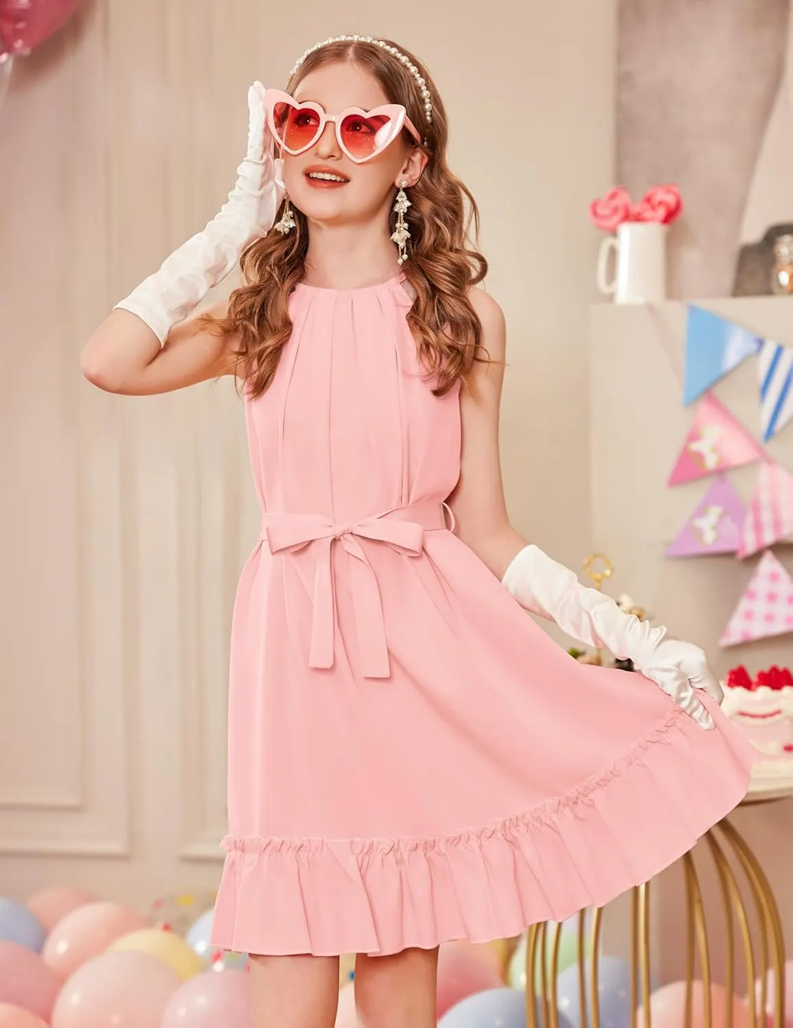 Arshiner Girls Summer Dress Halter Neck Sundress A-Line Swing Party Dresses