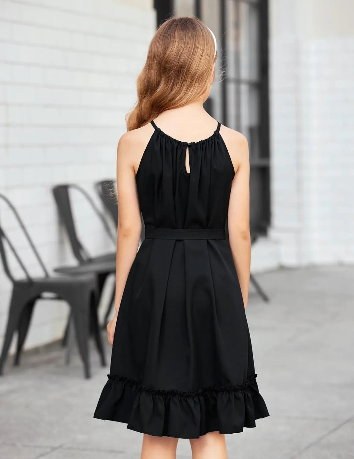 Arshiner Girls Summer Dress Halter Neck Sundress A-Line Swing Party Dresses