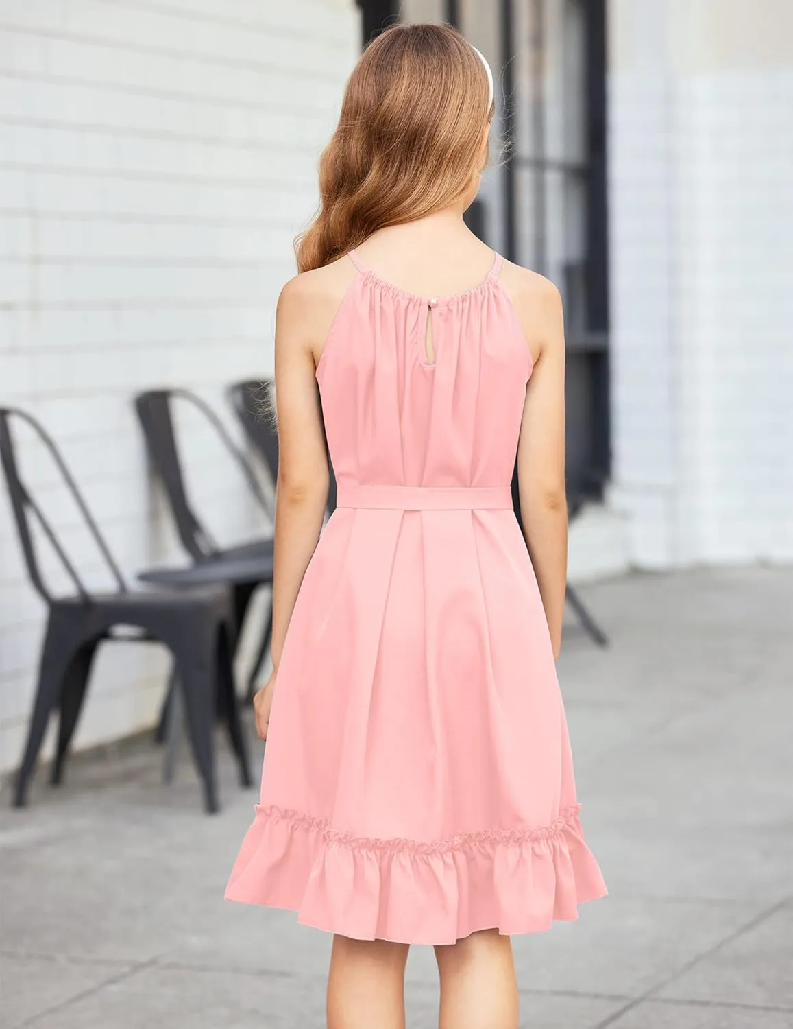 Arshiner Girls Summer Dress Halter Neck Sundress A-Line Swing Party Dresses