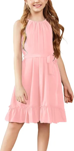 Arshiner Girls Summer Dress Halter Neck Sundress A-Line Swing Party Dresses
