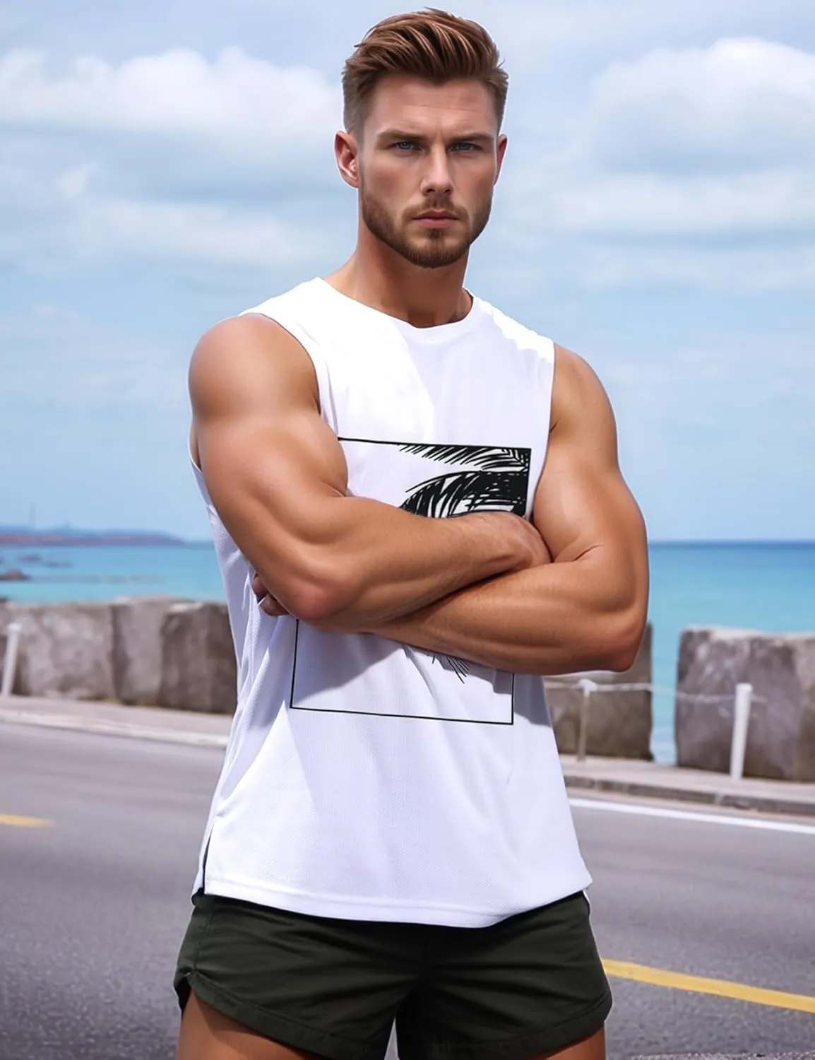 Arssm Men Beach Tank Tops Summer Hawaiian Graphic Sleeveless Shirts Palm Tree Muscle Gym Tank Top