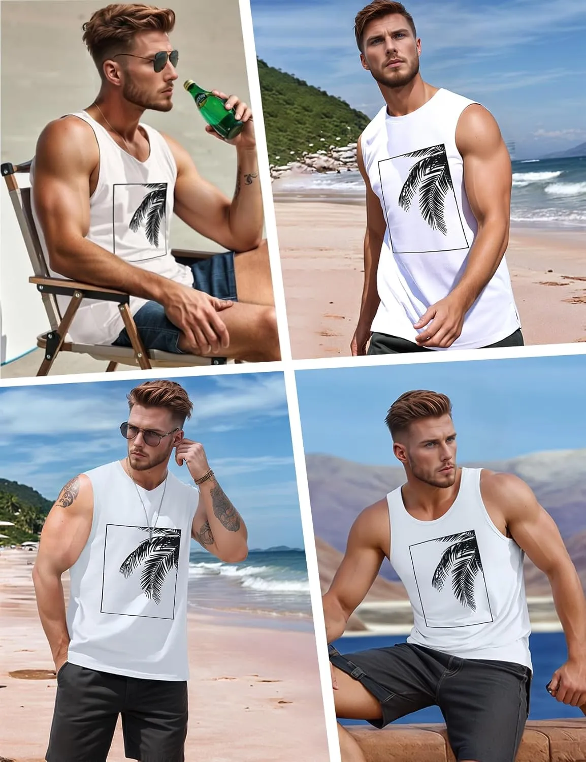 Arssm Men Beach Tank Tops Summer Hawaiian Graphic Sleeveless Shirts Palm Tree Muscle Gym Tank Top