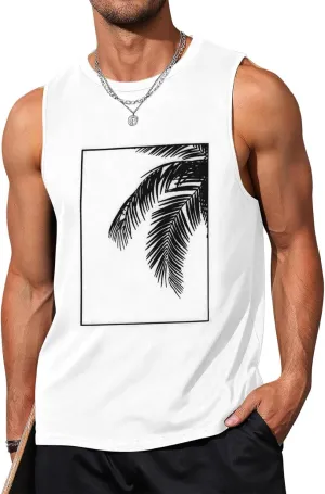 Arssm Men Beach Tank Tops Summer Hawaiian Graphic Sleeveless Shirts Palm Tree Muscle Gym Tank Top