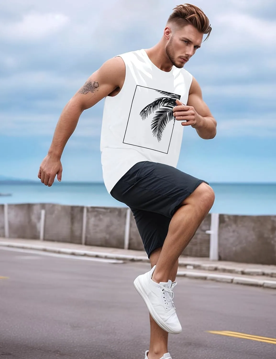 Arssm Men Beach Tank Tops Summer Hawaiian Graphic Sleeveless Shirts Palm Tree Muscle Gym Tank Top