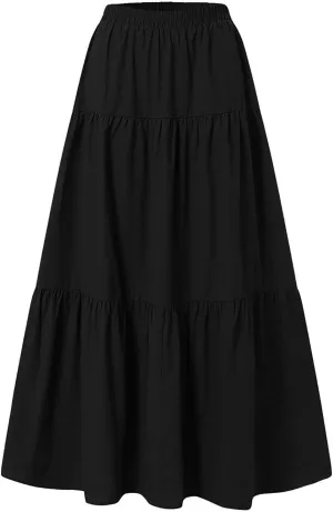 Athletic Skirts Women Lightweight Summer High Elastic Waisted Soft Pleated Trendy A-Line Long Skirts for Women
