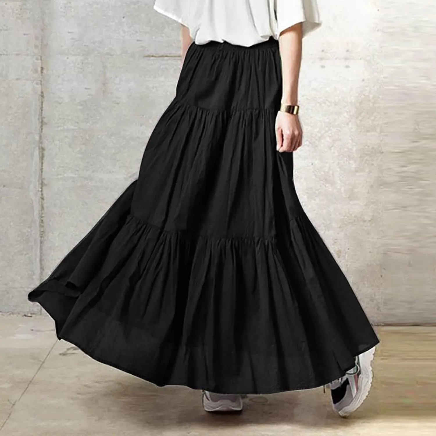 Athletic Skirts Women Lightweight Summer High Elastic Waisted Soft Pleated Trendy A-Line Long Skirts for Women