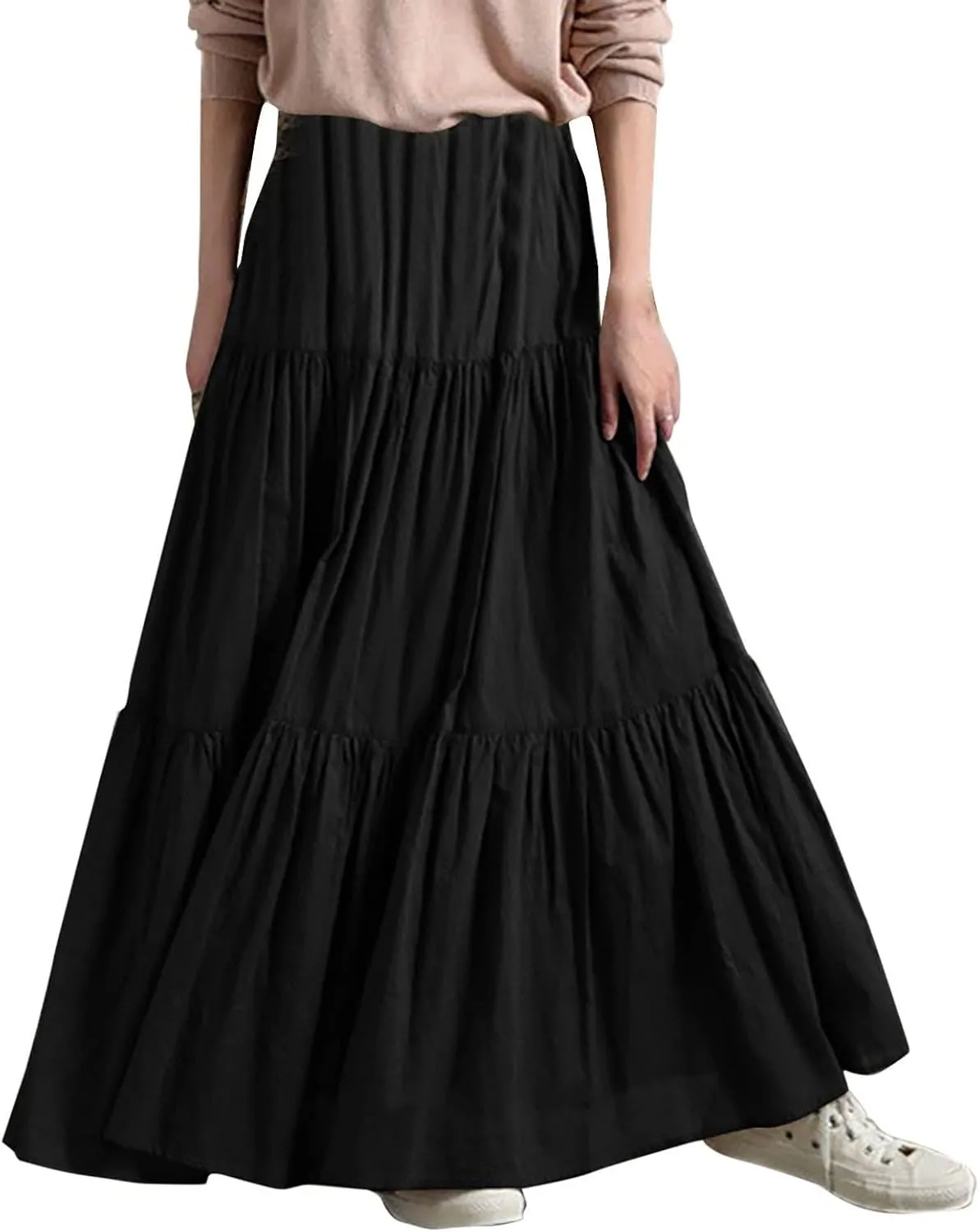 Athletic Skirts Women Lightweight Summer High Elastic Waisted Soft Pleated Trendy A-Line Long Skirts for Women