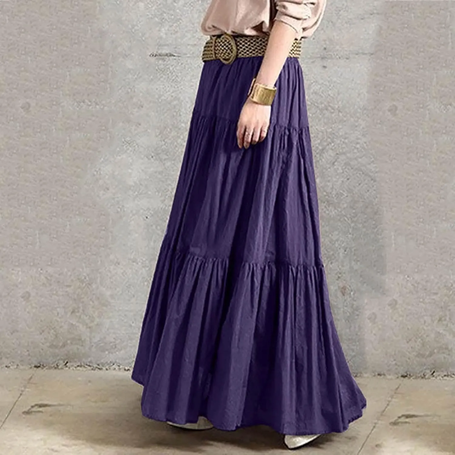 Athletic Skirts Women Lightweight Summer High Elastic Waisted Soft Pleated Trendy A-Line Long Skirts for Women