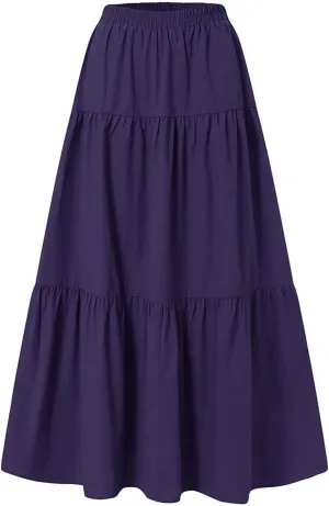 Athletic Skirts Women Lightweight Summer High Elastic Waisted Soft Pleated Trendy A-Line Long Skirts for Women