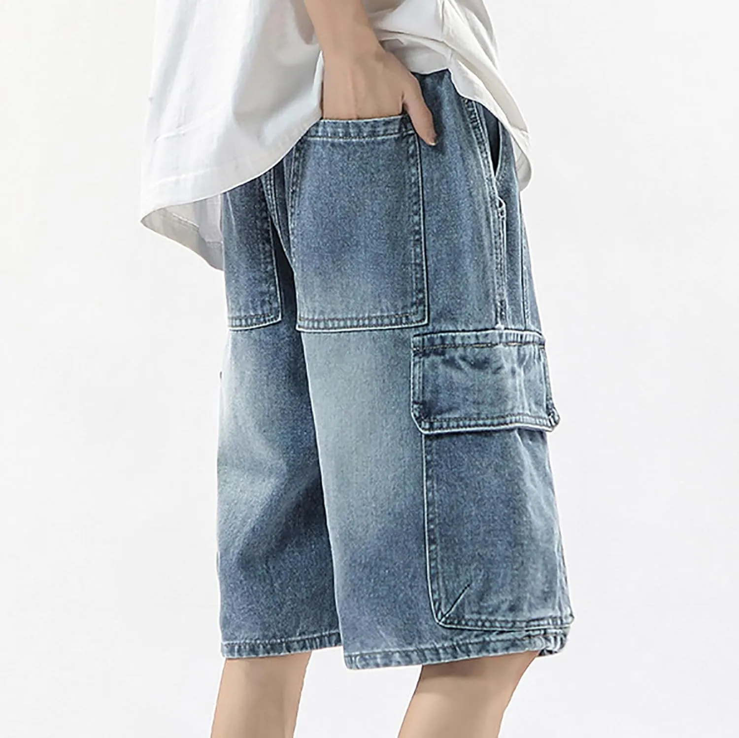 Baggy Jean Shorts for Men Summer Casual Loose Fit Y2K Hip Hop Wide Leg Denim Shorts Trendy Outfits